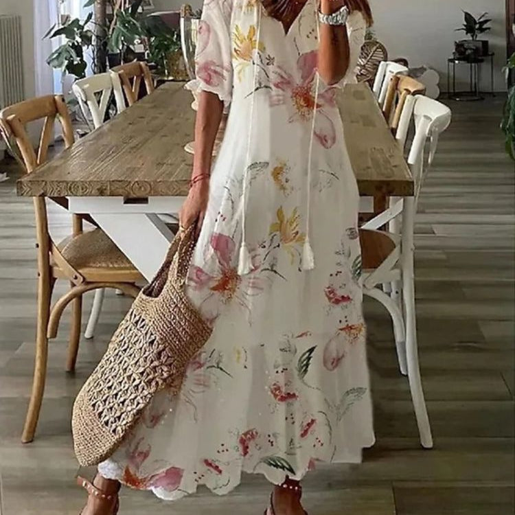 Kleoniki - Elegant Floral Velvet Maxi Dress