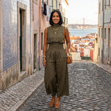 Madalena | Σετ Premium Λινό με Ψηλό Γιακά και Παντελόνια Wide Leg