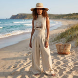 Madalena | Σετ Premium Λινό με Ψηλό Γιακά και Παντελόνια Wide Leg