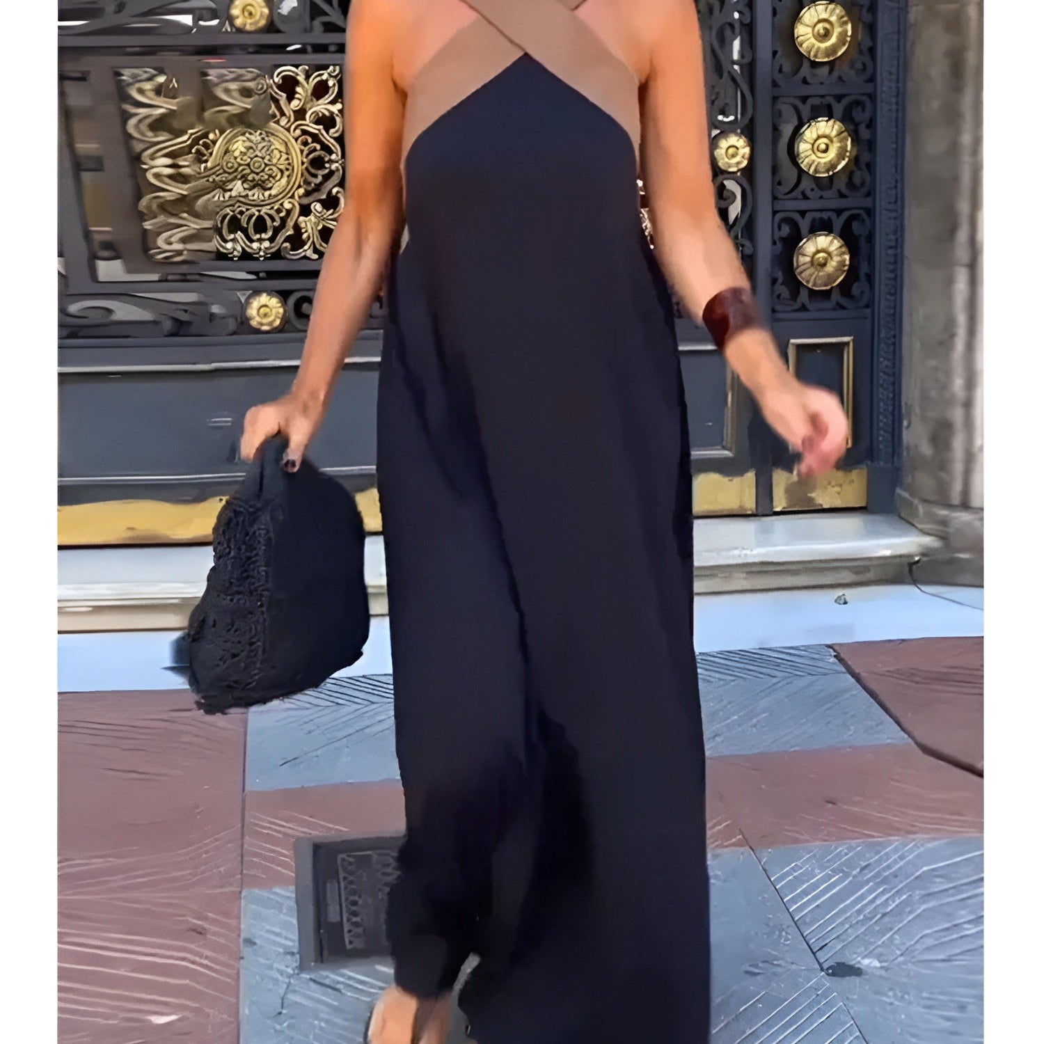 Filipa | Maxi Φόρεμα με Διαγώνιο Ντεκολτέ σε Αντίθεση